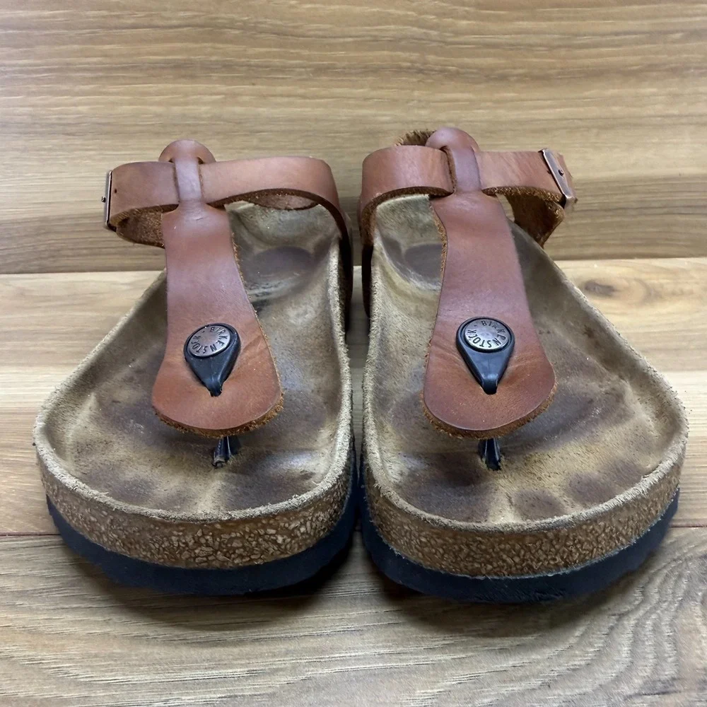 Birkenstock Kairo Sandals Cognac Tan Leather 4 W EU 35 Buckle Travel Vacation
